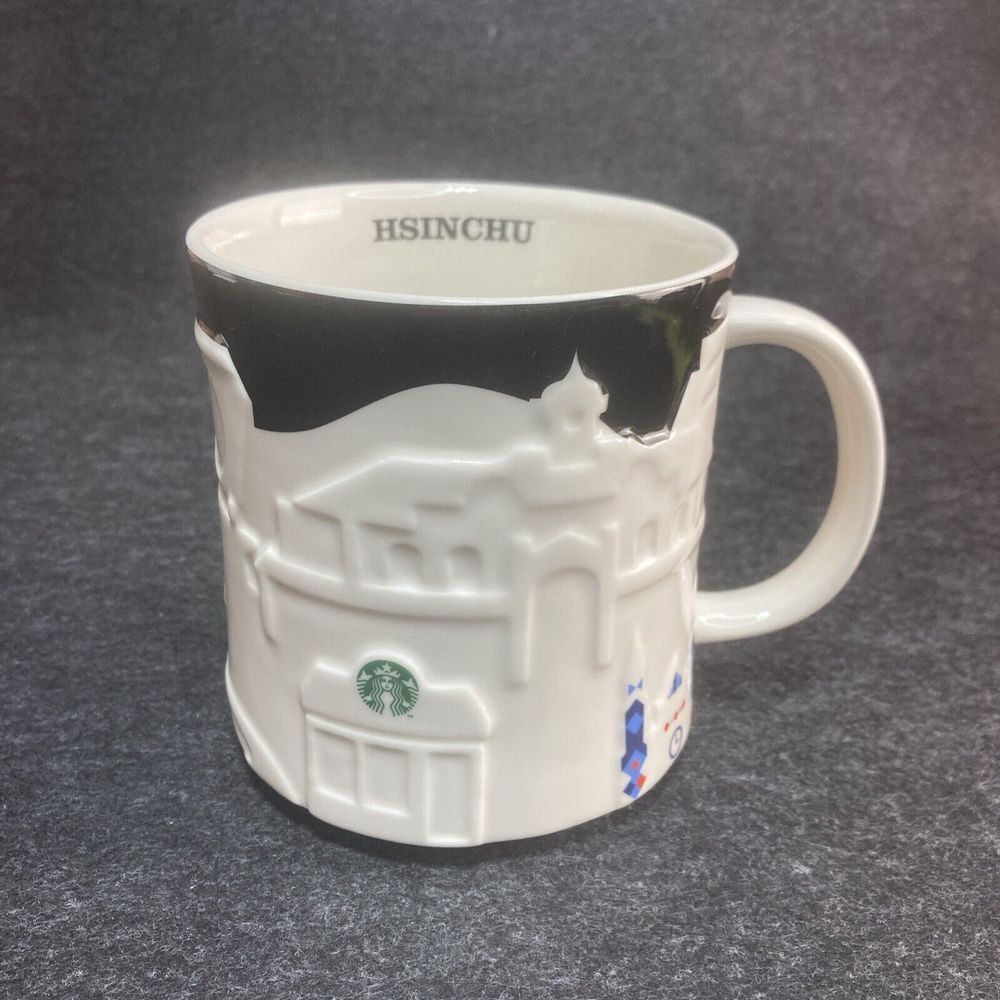 Starbucks Hsinchu 2013 Relief 3D Coffee Tea Cup Mug 16 oz City Skyline‎ Black